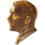 Large cast bronzed aluminium side profile of Adolf Hitler, H: 31 cm. P&P Group 1 (£14+VAT for the