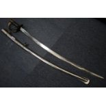 Replica 1862 American cavalry sabre in steel scabbard, blade length 87 cm in good condition. P&P