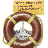 Imperial German Kriegsmarine memorial souvenir leather bound frame in the form of a buoyancy aid,