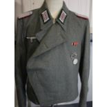 German WWII type SS Panzer representation, comprising wrap tunic with medal bar, Iron Cross first