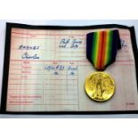 28284 PTE C BARNES RIF BRIG, a British WWI Victory medal with information. P&P Group 1 (£14+VAT