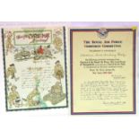 British WWII Kings Liverpool 1942 dated Christmas letter, mounted on card, and an RAF Comforts