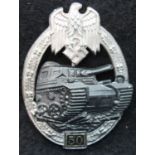 German WWII re-enactment Wehrmacht Tank Assault award for fifty engagements. P&P Group 1 (£14+VAT