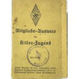 German Third Reich period Hitler Youth ID card containing various stamps and inscribed, dated