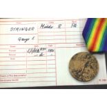 E-96653 PTE G E STRINGER MIDDX R, a British WWI Victory medal with information. P&P Group 1 (£14+VAT