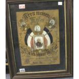 Imperial German WWI military framed embroidered Memory of Service, overall 55 x 45 cm. Not available