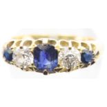 Victorian 18ct gold sapphire and diamond set ring, size G (with spacers and slightly off-round), 4.