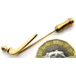 9ct yellow gold stick pin, H: 33mm, 2.0g. P&P Group 1 (£14+VAT for the first lot and £1+VAT for