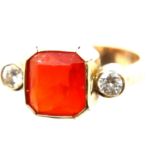 Presumed 9ct gold ring set with orange stone and two diamonds, size J, 3.7g. P&P Group 1 (£14+VAT