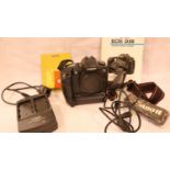 Canon EOS D30 digital SLR camera body with Canon BG-ED3 battery grip, battery, Canon CA-PS400 dual