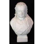 Victorian Parian Ware bust of Queen Victoria, celebrating 60 years on the throne, H: 20 cm. P&P