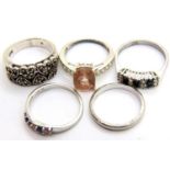 Five silver rings, mostly stone set. P&P Group 1 (£14+VAT for the first lot and £1+VAT for