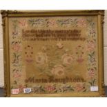 Victorian gilt framed wool sampler by Maria Houghtons, 45 x 40 cm. Not available for in-house P&P,