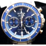 Gents Bulova Marine Star 200 wristwatch, with blue dial, steel cased with steel bracelet, boxed. P&P