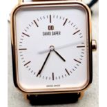 Gents David Daper wristwatch on leather strap, new and boxed. Dial D: 35 mm. P&P Group 1 (£14+VAT