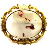 Presumed pinchbeck mounted Victorian large blood agate brooch, H: 6.5 cm, 20g. P&P Group 1 (£14+