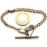 Antique 9ct gold watch chain with T-bar, later converted to a bracelet, L: 18 cm, 10.4g. P&P Group 1