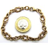 9ct yellow gold bracelet, L: 18 cm, 9.7g. P&P Group 1 (£14+VAT for the first lot and £1+VAT for