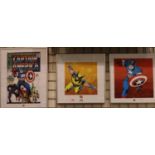 Three framed Captain America Marvel Comics prints, largest 30 x 45 cm. P&P Group 3 (£25+VAT for