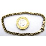 9ct yellow gold belcher link bracelet, L: 18 cm, 9.0g. P&P Group 1 (£14+VAT for the first lot and £