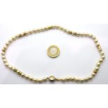 18ct gold clasp natural pearl necklace with gold spacers, each pearl measures approx D: 6 mm, L: