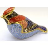 Royal Crown Derby paperweight, Waxwing, with silver stopper, H: 9 cm. P&P Group 2 (£18+VAT for the