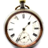 Swiss gun metal cased pocket watch, general lever movement, damage to enamel dial, otherwise