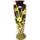 Tall 19th century French majolica style floral tube lined vase, H: 65 cm. Not available for in-house