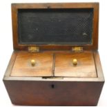 Antique mahogany lidded two section tea caddy. Not available for in-house P&P, contact Paul O'Hea at