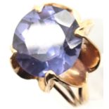 Presumed 9ct gold (indistinctly marked) set with a large sapphire of approximately 4cts, size L/M.