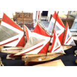 Three contemporary display pond yachts on stands by Authentic Models, each H: 86 cm, with Union Jack
