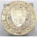 Victoria 1901 half crown with good definition. P&P Group 1 (£14+VAT for the first lot and £1+VAT for