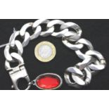 925 silver gents curb link bracelet with a jewelled drop, L: 20 cm, 114g. P&P Group 1 (£14+VAT for