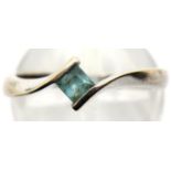 9ct white gold ring set with an aquamarine, size L, 1.5g. P&P Group 1 (£14+VAT for the first lot and