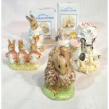 Royal Albert Beatrix Potter, five ceramic figures, including a boxed Hunca Munca, all first quality.