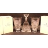 Royal Doulton giftware, two boxed crystal vases in the Keswick design and a boxed dress design