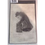 After LS Lowry, a pencil drawing of a man looking in a bin, 20 x 12 cm. P&P Group 2 (£18+VAT for the