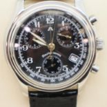 Maurice Lacroix gents chronograph wristwatch with stainless steel case, black dial and black leather