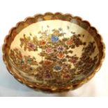 Japanese satsuma bowl, painted and gilt, displaying chrysanthemums and stalks, D: 15 cm. P&P Group 2