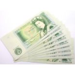 Run of ten late Somerset £1 notes; DU14854999 TO 854508 and twenty more. P&P Group 1 (£14+VAT for