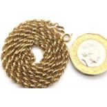 9ct gold rope neck chain, L: 50 cm, 7.3g. P&P Group 1 (£14+VAT for the first lot and £1+VAT for