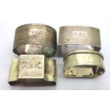 Four hallmarked silver napkin rings, combined 88g. P&P Group 1 (£14+VAT for the first lot and £1+VAT