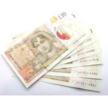 Six AA £10 notes in circulated condition including AA06. P&P Group 1 (£14+VAT for the first lot