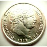 1817 Silver Shilling of King George III (Bull Head type). P&P Group 1 (£14+VAT for the first lot and