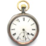 Swiss gun metal cased pocket watch, general lever movement, damage to enamel dial, otherwise