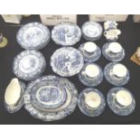 Forty four pieces of Staffordshire Liberty Blue, blue and white Old Colony and Historic Colonial