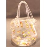 Murano millefiori glass handbag, H: 27 cm. P&P Group 3 (£25+VAT for the first lot and £5+VAT for