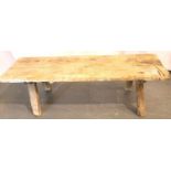 A vintage country pine bench of simple construction, showing good signs of wear and patina, 154 x 48