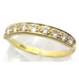 18ct gold half eternity diamond ring, set with nine stones, size N/O, 2.4g. P&P Group 1 (£14+VAT for