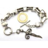 925 silver gents box link bracelet with T-bar fastener and silver dagger pendant, L: 20 cm, 50g. P&P